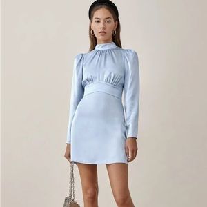 Reformation Samuel Mini Dress Blue Long Sleeve Size 6, New w/ Tags
